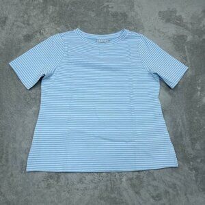 Joan Rivers Blue Stripe Short-Sleeve Top Size L Polyester Blend a0817